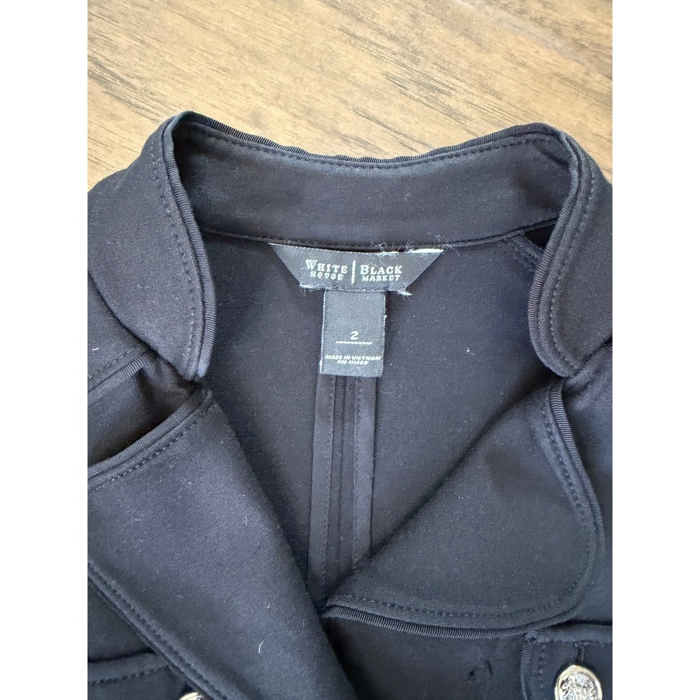 White House Black Market Military Blazer Black Silver‎ Crest Button Jacket 2 - Picture 2 of 3